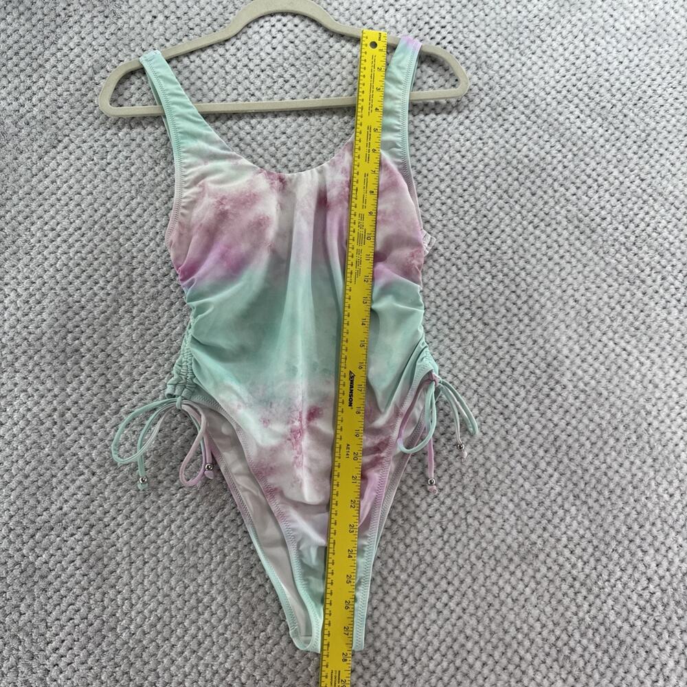 CupShe Swimsuit One Piece Womens L Tie Dye Purple Turquoise Rushed Side Tie New - Picture 7 of 10